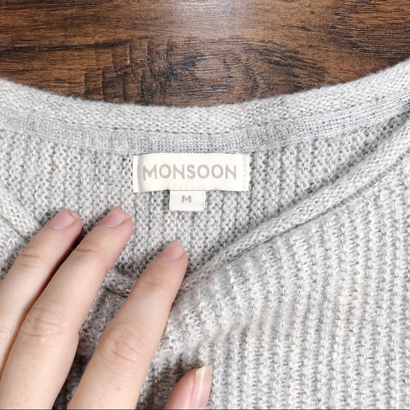Monsoon • grey boxy knit sweater wool mohair waffle stitch cropped minimalist - Picture 4 of 8